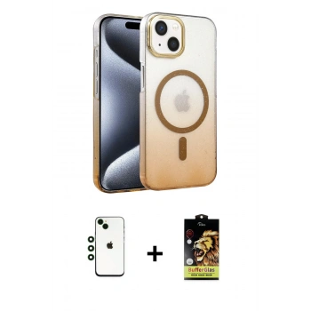 MARSİLYAN™- iPhone 14 Kılıf Ahenk Doku Özel Seri - Siyah Buffer Cam Ekran Koruyucu + Shine Kamera Lens - YL