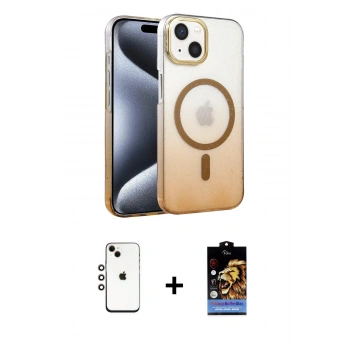MARSİLYAN™- iPhone 14 Kılıf Ahenk Doku Özel Seri - Siyah Buffer Hayalet Cam Ekran Koruyucu + Shine Kamera Lens - GI