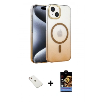 MARSİLYAN™- iPhone 14 Kılıf Ahenk Doku Özel Seri - Siyah Buffer Hayalet Cam Ekran Koruyucu + Diamond Kamera Lens - KI