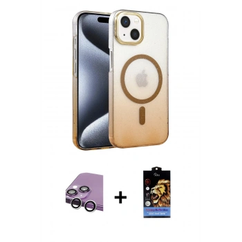 MARSİLYAN™- iPhone 14 Kılıf Ahenk Doku Özel Seri - Siyah Buffer Hayalet Cam Ekran Koruyucu + Raze Metal Kamera Lens - GS