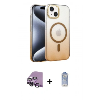 MARSİLYAN™- iPhone 14 Kılıf Ahenk Doku Özel Seri - Siyah Joko Magic 5D Cam + Raze Metal Kamera Lens - GS