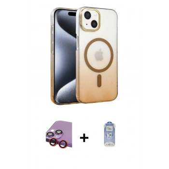 MARSİLYAN™- iPhone 14 Kılıf Ahenk Doku Özel Seri - Siyah Joko Magic 5D Cam + Raze Metal Kamera Lens - KI