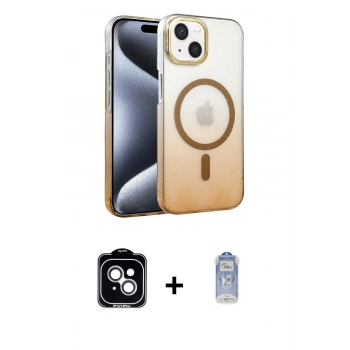 MARSİLYAN™- iPhone 14 Kılıf Ahenk Doku Özel Seri - Siyah Joko Magic 5D Cam + PVD Metal Kamera Lens - GS