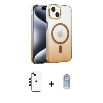 MARSİLYAN™- iPhone 14 Kılıf Ahenk Doku Özel Seri - Siyah Joko Magic 5D Cam + Shine Kamera Lens - YL