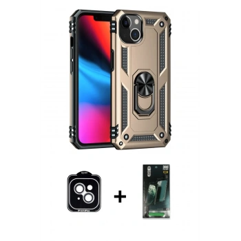 MARSİLYAN™- iPhone 14 Kılıf Ahenk Klasik Koleksiyonu - Şeffaf 360 Full Body Arka Koruyucu + PVD Metal Kamera Lens - GS