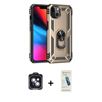 MARSİLYAN™- iPhone 14 Kılıf Ahenk Klasik Koleksiyonu - Şeffaf Pasifik Cam Ekran Koruyucu + PVD Metal Kamera Lens - SH
