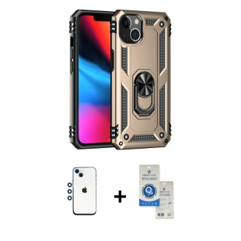 MARSİLYAN™- iPhone 14 Kılıf Ahenk Klasik Koleksiyonu - Şeffaf Royal Nano Ekran Koruyucu + Shine Kamera Lens - MI