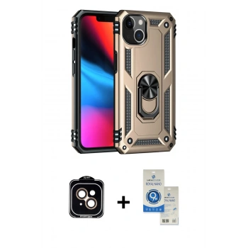 MARSİLYAN™- iPhone 14 Kılıf Ahenk Klasik Koleksiyonu - Şeffaf Royal Nano Ekran Koruyucu + PVD Metal Kamera Lens - TU