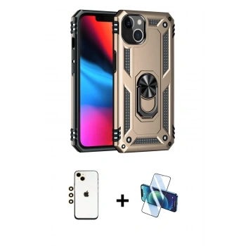 MARSİLYAN™- iPhone 14 Kılıf Ahenk Klasik Koleksiyonu - Siyah 3D Antistatik Cam Ekran Koruyucu + Shine Kamera Lens - GD