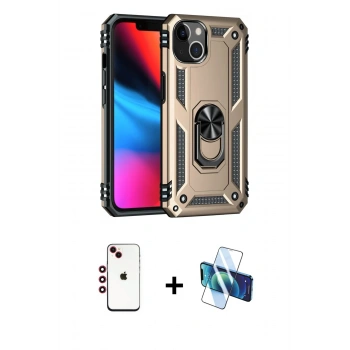 MARSİLYAN™- iPhone 14 Kılıf Ahenk Klasik Koleksiyonu - Siyah 3D Antistatik Cam Ekran Koruyucu + Shine Kamera Lens - KI