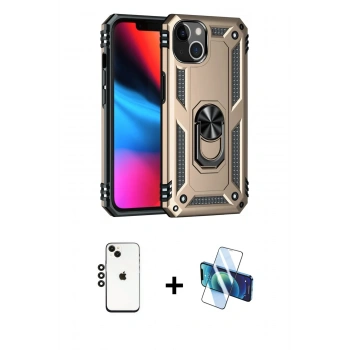 MARSİLYAN™- iPhone 14 Kılıf Ahenk Klasik Koleksiyonu - Siyah 3D Antistatik Cam Ekran Koruyucu + Shine Kamera Lens - SH