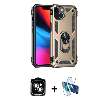 MARSİLYAN™- iPhone 14 Kılıf Ahenk Klasik Koleksiyonu - Siyah 3D Antistatik Cam Ekran Koruyucu + PVD Metal Kamera Lens - TU
