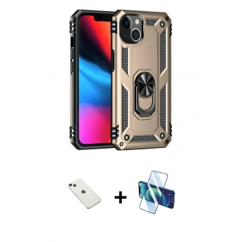 MARSİLYAN™- iPhone 14 Kılıf Ahenk Klasik Koleksiyonu - Siyah 3D Antistatik Cam Ekran Koruyucu + Diamond Kamera Lens - YL