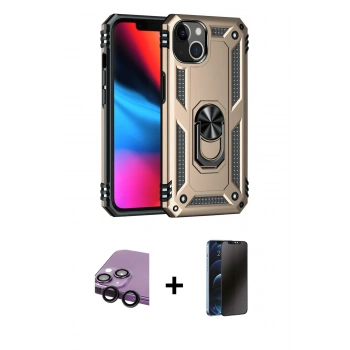 MARSİLYAN™- iPhone 14 Kılıf Ahenk Klasik Koleksiyonu - Siyah 3D Antistatik Hayalet Cam Ekran Koruyucu + Raze Metal Kamera Lens - SH