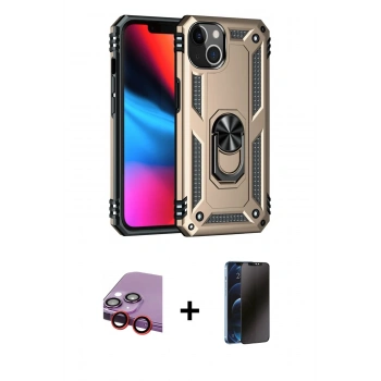MARSİLYAN™- iPhone 14 Kılıf Ahenk Klasik Koleksiyonu - Siyah 3D Antistatik Hayalet Cam Ekran Koruyucu + Raze Metal Kamera Lens - KI