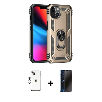 MARSİLYAN™- iPhone 14 Kılıf Ahenk Klasik Koleksiyonu - Siyah 3D Antistatik Hayalet Cam Ekran Koruyucu + Shine Kamera Lens - SH