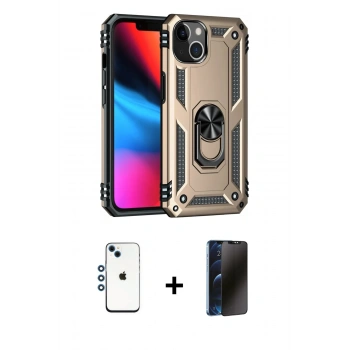 MARSİLYAN™- iPhone 14 Kılıf Ahenk Klasik Koleksiyonu - Siyah 3D Antistatik Hayalet Cam Ekran Koruyucu + Shine Kamera Lens - MI