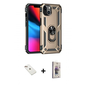 MARSİLYAN™- iPhone 14 Kılıf Ahenk Klasik Koleksiyonu - Siyah Bilvis 3D Cam Ekran Koruyucu + Diamond Kamera Lens - KI