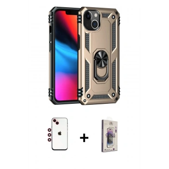 MARSİLYAN™- iPhone 14 Kılıf Ahenk Klasik Koleksiyonu - Siyah Bilvis 3D Cam Ekran Koruyucu + Shine Kamera Lens - KI