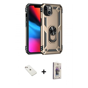 MARSİLYAN™- iPhone 14 Kılıf Ahenk Klasik Koleksiyonu - Siyah Bilvis 3D Cam Ekran Koruyucu + Diamond Kamera Lens - PE