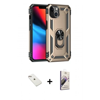 MARSİLYAN™- iPhone 14 Kılıf Ahenk Klasik Koleksiyonu - Siyah Bilvis 3D Mat Cam Ekran Koruyucu + Diamond Kamera Lens - PE