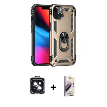 MARSİLYAN™- iPhone 14 Kılıf Ahenk Klasik Koleksiyonu - Siyah Bilvis 3D Mat Cam Ekran Koruyucu + PVD Metal Kamera Lens - SH