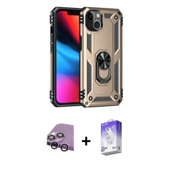 MARSİLYAN™- iPhone 14 Kılıf Ahenk Klasik Koleksiyonu - Siyah Bilvis 5in1 3D Magic Cam Ekran Koruyucu + Raze Metal Kamera Lens - GS