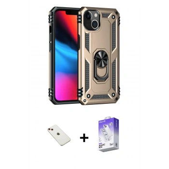 MARSİLYAN™- iPhone 14 Kılıf Ahenk Klasik Koleksiyonu - Siyah Bilvis 5in1 3D Magic Cam Ekran Koruyucu + Diamond Kamera Lens - KI
