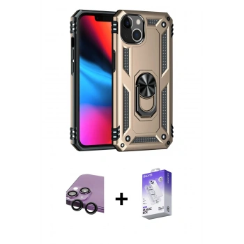 MARSİLYAN™- iPhone 14 Kılıf Ahenk Klasik Koleksiyonu - Siyah Bilvis 5in1 3D Magic Cam Ekran Koruyucu + Raze Metal Kamera Lens - SH