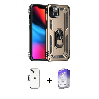 MARSİLYAN™- iPhone 14 Kılıf Ahenk Klasik Koleksiyonu - Siyah Bilvis 5in1 3D Magic Cam Ekran Koruyucu + Shine Kamera Lens - SH