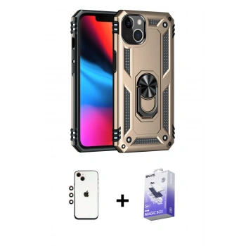 MARSİLYAN™- iPhone 14 Kılıf Ahenk Klasik Koleksiyonu - Siyah Bilvis 5in1 5D Magic Hayalet Cam Ekran Koruyucu + Shine Kamera Lens - GI