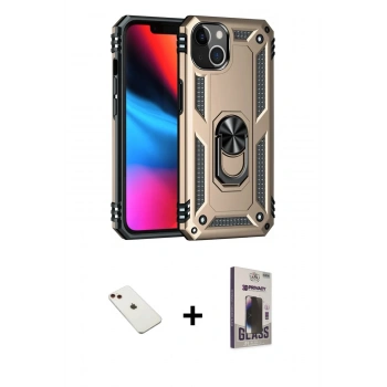 MARSİLYAN™- iPhone 14 Kılıf Ahenk Klasik Koleksiyonu - Siyah Bilvis Hayalet Cam Ekran Koruyucu + Diamond Kamera Lens - KI