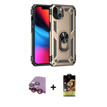 MARSİLYAN™- iPhone 14 Kılıf Ahenk Klasik Koleksiyonu - Siyah Buffer Cam Ekran Koruyucu + Raze Metal Kamera Lens - KI