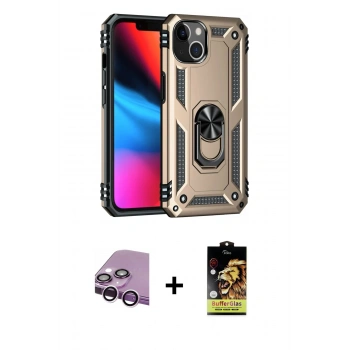 MARSİLYAN™- iPhone 14 Kılıf Ahenk Klasik Koleksiyonu - Siyah Buffer Cam Ekran Koruyucu + Raze Metal Kamera Lens - MR