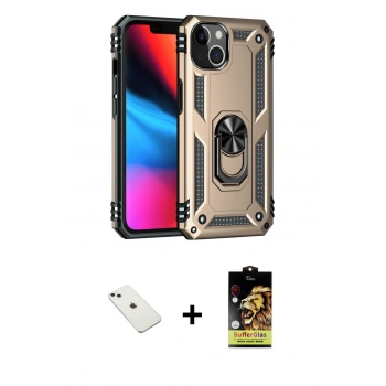 MARSİLYAN™- iPhone 14 Kılıf Ahenk Klasik Koleksiyonu - Siyah Buffer Cam Ekran Koruyucu + Diamond Kamera Lens - SABE