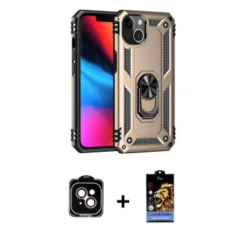 MARSİLYAN™- iPhone 14 Kılıf Ahenk Klasik Koleksiyonu - Siyah Buffer Hayalet Cam Ekran Koruyucu + PVD Metal Kamera Lens - TU