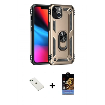 MARSİLYAN™- iPhone 14 Kılıf Ahenk Klasik Koleksiyonu - Siyah Buffer Hayalet Cam Ekran Koruyucu + Diamond Kamera Lens - YL