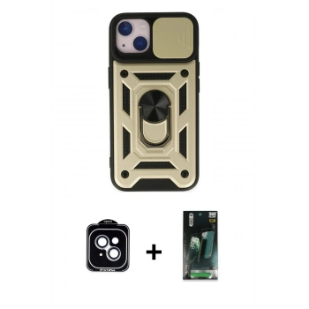 MARSİLYAN™- iPhone 14 Kılıf Ahenk Klasik - Şeffaf 360 Full Body Arka Koruyucu + PVD Metal Kamera Lens - MI