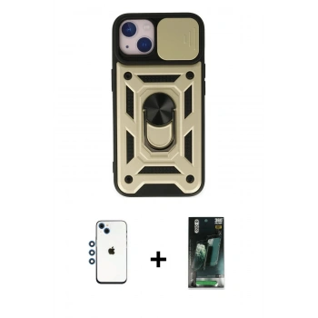 MARSİLYAN™- iPhone 14 Kılıf Ahenk Klasik - Şeffaf 360 Full Body Arka Koruyucu + Shine Kamera Lens - MI