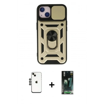 MARSİLYAN™- iPhone 14 Kılıf Ahenk Klasik - Şeffaf 360 Full Body Arka Koruyucu + Shine Kamera Lens - SH