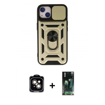 MARSİLYAN™- iPhone 14 Kılıf Ahenk Klasik - Şeffaf 360 Full Body Arka Koruyucu + PVD Metal Kamera Lens - TU