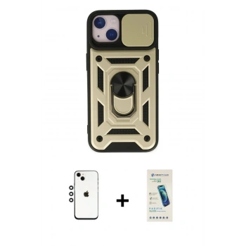 MARSİLYAN™- iPhone 14 Kılıf Ahenk Klasik - Şeffaf Pasifik Cam Ekran Koruyucu + Shine Kamera Lens - GS