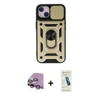 MARSİLYAN™- iPhone 14 Kılıf Ahenk Klasik - Şeffaf Pasifik Cam Ekran Koruyucu + Raze Metal Kamera Lens - MR