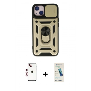 MARSİLYAN™- iPhone 14 Kılıf Ahenk Klasik - Şeffaf Pasifik Cam Ekran Koruyucu + Shine Kamera Lens - KI