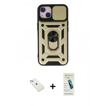 MARSİLYAN™- iPhone 14 Kılıf Ahenk Klasik - Şeffaf Pasifik Cam Ekran Koruyucu + Diamond Kamera Lens - SABE