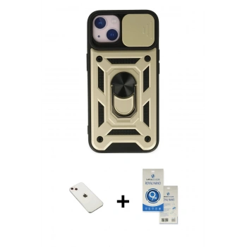 MARSİLYAN™- iPhone 14 Kılıf Ahenk Klasik - Şeffaf Royal Nano Ekran Koruyucu + Diamond Kamera Lens - PE