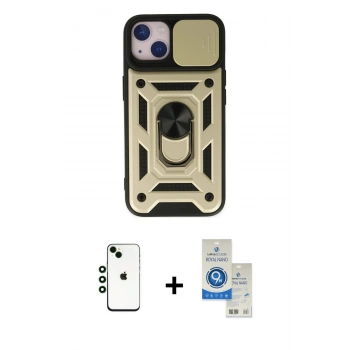 MARSİLYAN™- iPhone 14 Kılıf Ahenk Klasik - Şeffaf Royal Nano Ekran Koruyucu + Shine Kamera Lens - YL