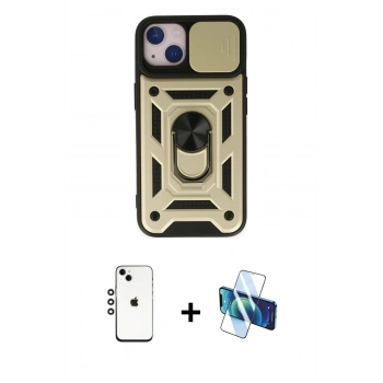 MARSİLYAN™- iPhone 14 Kılıf Ahenk Klasik - Siyah 3D Antistatik Cam Ekran Koruyucu + Shine Kamera Lens - GS
