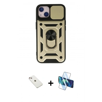 MARSİLYAN™- iPhone 14 Kılıf Ahenk Klasik - Siyah 3D Antistatik Cam Ekran Koruyucu + Diamond Kamera Lens - PE