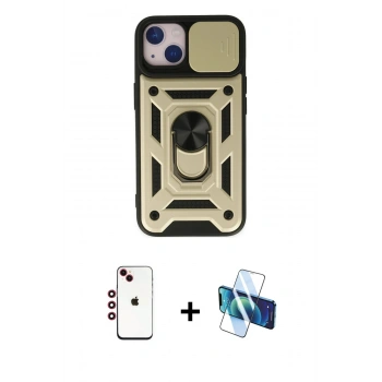 MARSİLYAN™- iPhone 14 Kılıf Ahenk Klasik - Siyah 3D Antistatik Cam Ekran Koruyucu + Shine Kamera Lens - KI